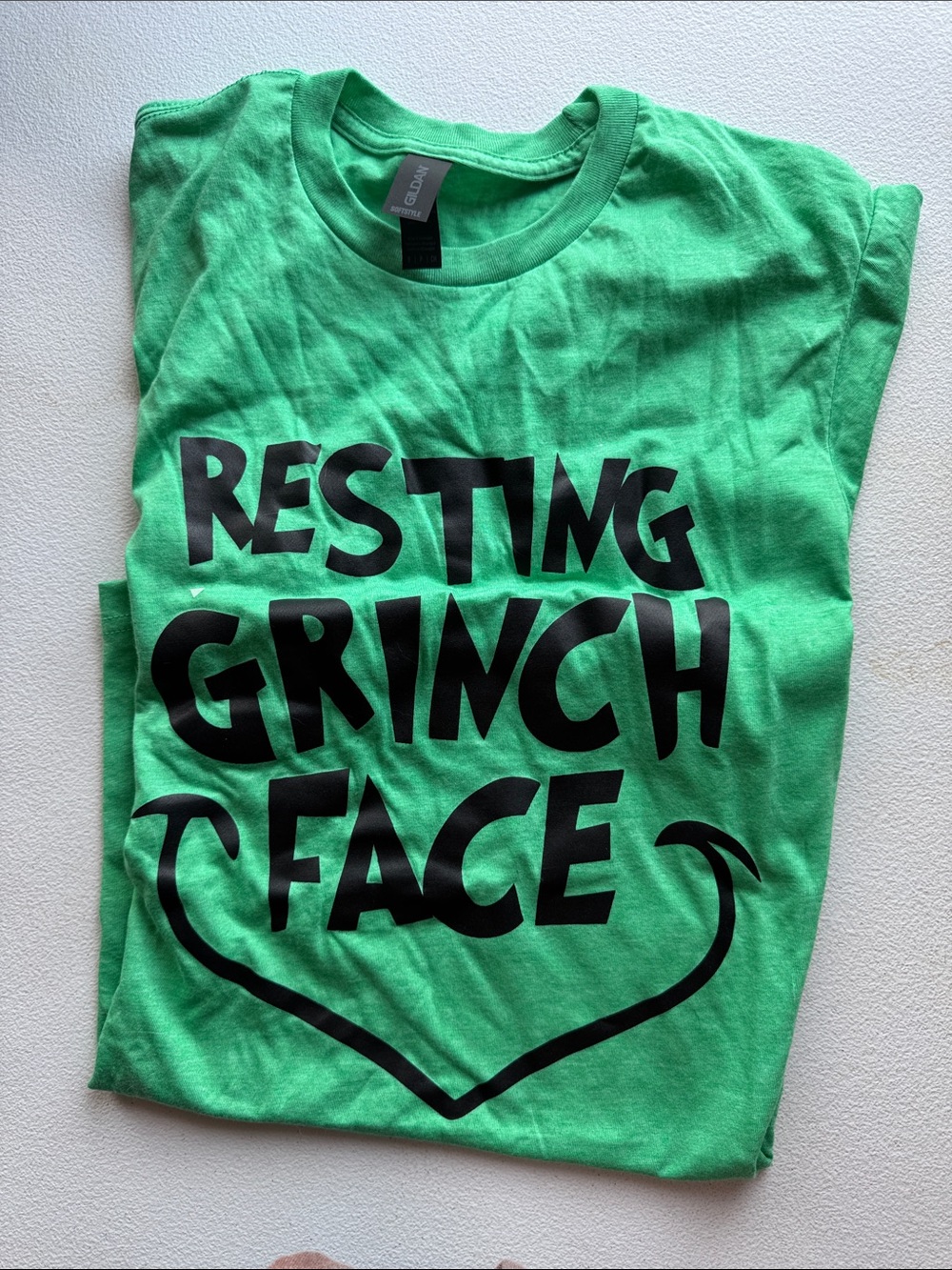 Green 'Resting Grinch Face' Short Sleeve Tee - Womens